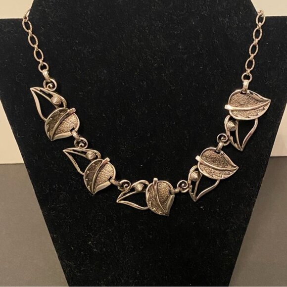 SARAH COVENTRY SAC NECKLACE VINTAGE RETRO SILVER TONE LEAF LEAVES COLLAR 18” - Picture 1 of 7